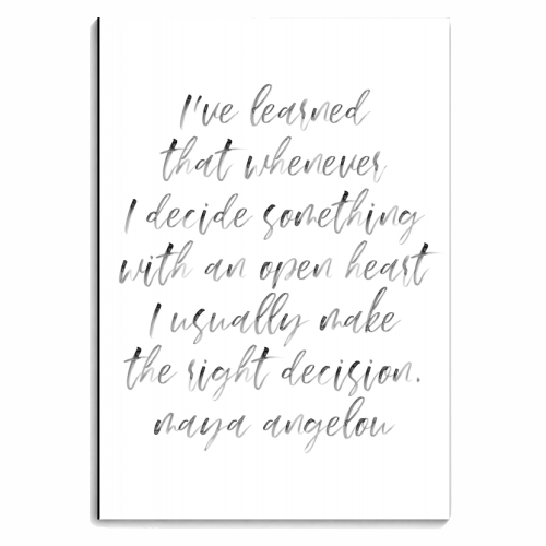 I've Learned That Whenever I Decide Something with An Open Heart, I Usually Make the Right Decision. -Maya Angelou Quote Watercolor Script - personalised A4, A5, A6 notebook by Toni Scott