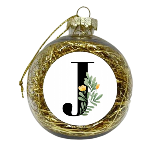 J Floral Letter Initial - xmas bauble by Toni Scott