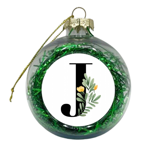 J Floral Letter Initial - xmas bauble by Toni Scott