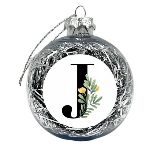 J Floral Letter Initial - xmas bauble by Toni Scott