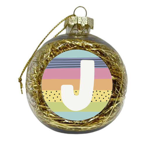 J - modern rainbow colours personalised letter - xmas bauble by Giddy Kipper