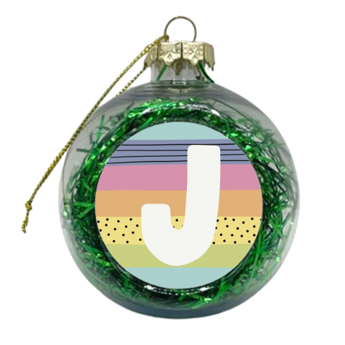 J - modern rainbow colours personalised letter - xmas bauble by Giddy Kipper