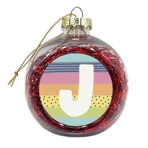 J - modern rainbow colours personalised letter - xmas bauble by Giddy Kipper