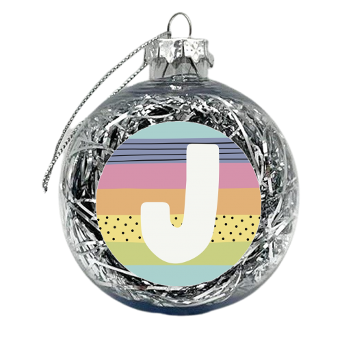 J - modern rainbow colours personalised letter - xmas bauble by Giddy Kipper