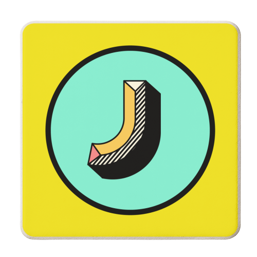 J - Typography Personalised Block Alphabet Letter Initial - personalised beer coaster by AbiGoLucky