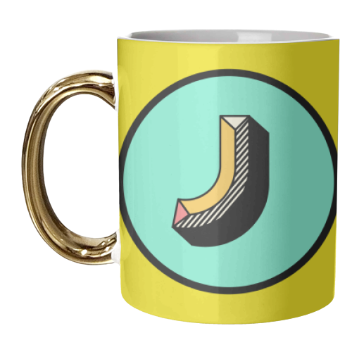 J - Typography Personalised Block Alphabet Letter Initial - unique mug by AbiGoLucky