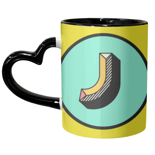 J - Typography Personalised Block Alphabet Letter Initial - unique mug by AbiGoLucky