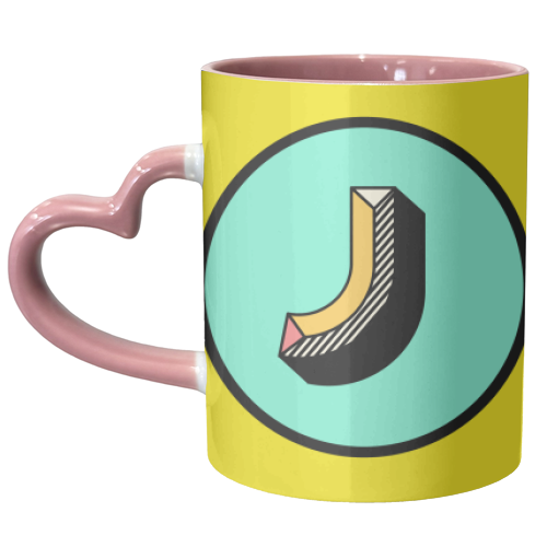J - Typography Personalised Block Alphabet Letter Initial - unique mug by AbiGoLucky