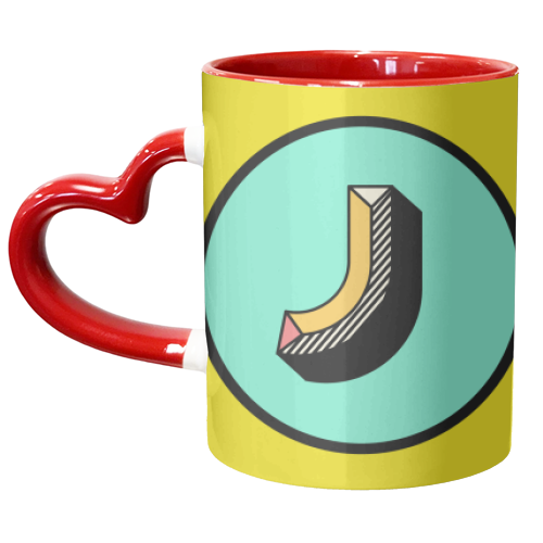 J - Typography Personalised Block Alphabet Letter Initial - unique mug by AbiGoLucky