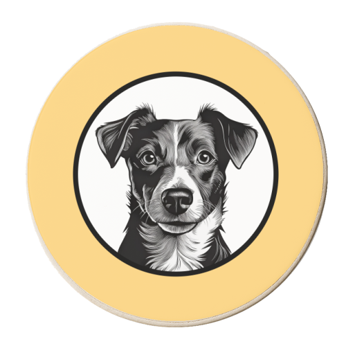 Jack Russell Terrier Dog Cameo Portrait (Custard Yellow) - personalised beer coaster by Adam Regester