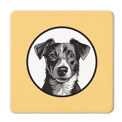 Jack Russell Terrier Dog Cameo Portrait (Custard Yellow) - personalised beer coaster by Adam Regester