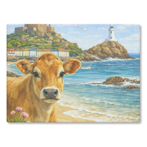 Jersey Cow - glass chopping board by Ms Doodle