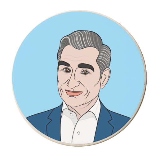 Johnny Rose (Schitt's Creek) Portrait (blue version) - personalised beer coaster by Adam Regester
