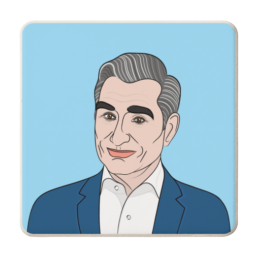 Johnny Rose (Schitt's Creek) Portrait (blue version) - personalised beer coaster by Adam Regester