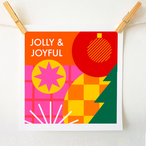 Jolly and Joyful Geometric Christmas Design - A1 - A4 art print by AbiGoLucky