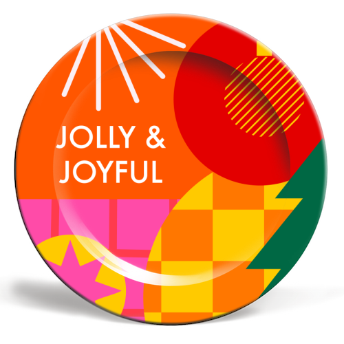 Jolly and Joyful Geometric Christmas Design - ceramic dinner plate by AbiGoLucky