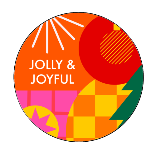 Jolly and Joyful Geometric Christmas Design - Circle Sticker by AbiGoLucky