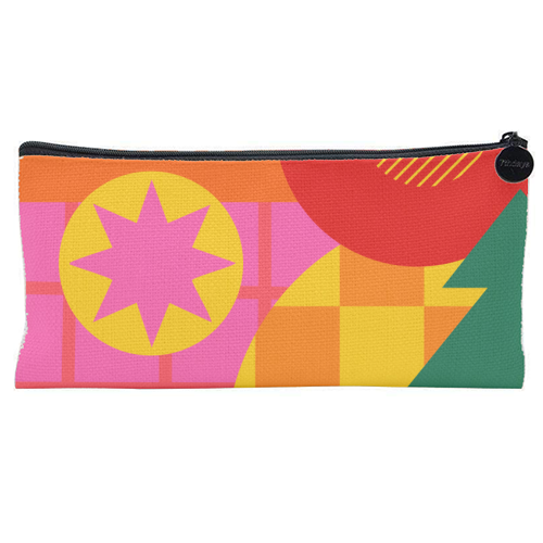 Jolly and Joyful Geometric Christmas Design - flat pencil case by AbiGoLucky