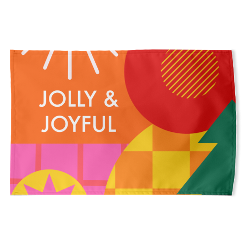 Jolly and Joyful Geometric Christmas Design - funny tea towel by AbiGoLucky
