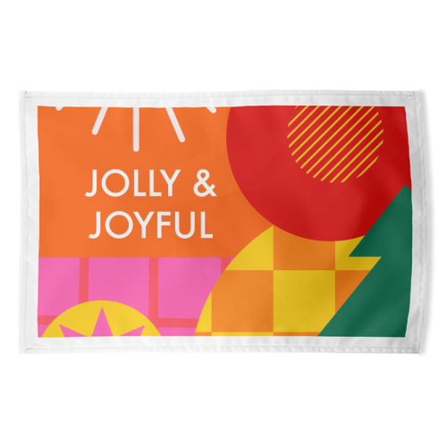 Jolly and Joyful Geometric Christmas Design - funny tea towel by AbiGoLucky