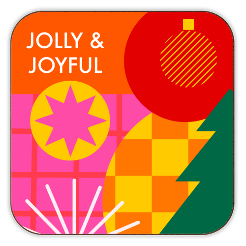 Jolly and Joyful Geometric Christmas Design - personalised beer coaster by AbiGoLucky