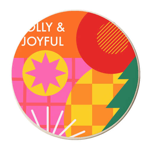 Jolly and Joyful Geometric Christmas Design - personalised beer coaster by AbiGoLucky