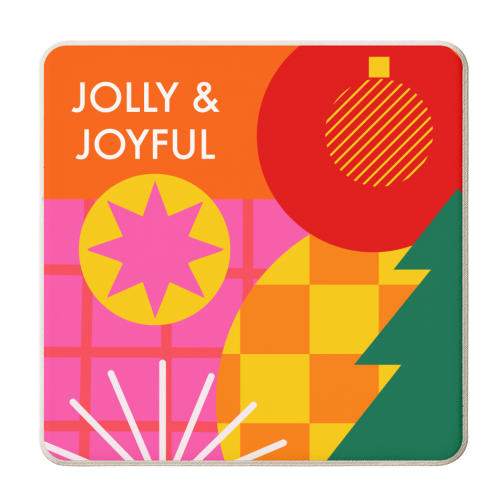 Jolly and Joyful Geometric Christmas Design - personalised beer coaster by AbiGoLucky
