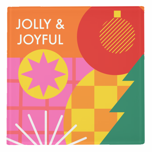 Jolly and Joyful Geometric Christmas Design - personalised beer coaster by AbiGoLucky