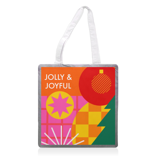 Jolly and Joyful Geometric Christmas Design - printed canvas tote bag by AbiGoLucky