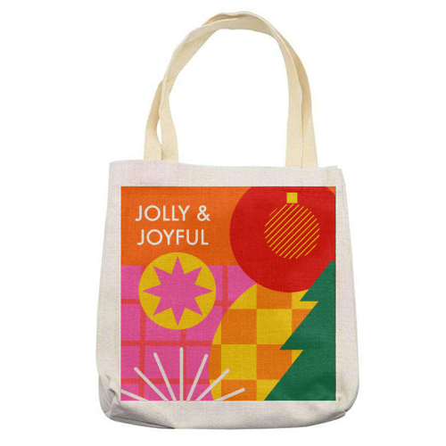 Jolly and Joyful Geometric Christmas Design - printed canvas tote bag by AbiGoLucky