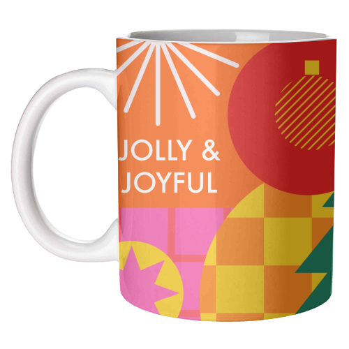 Jolly and Joyful Geometric Christmas Design - unique mug by AbiGoLucky
