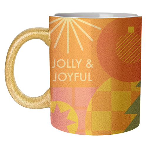 Jolly and Joyful Geometric Christmas Design - unique mug by AbiGoLucky