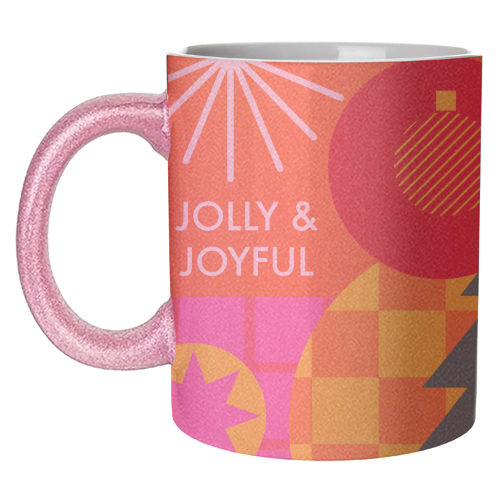 Jolly and Joyful Geometric Christmas Design - unique mug by AbiGoLucky