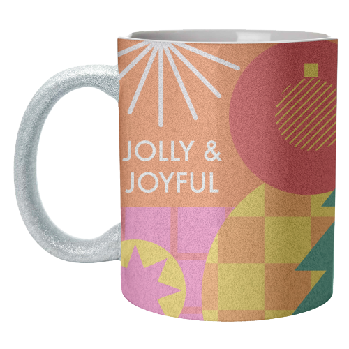 Jolly and Joyful Geometric Christmas Design - unique mug by AbiGoLucky