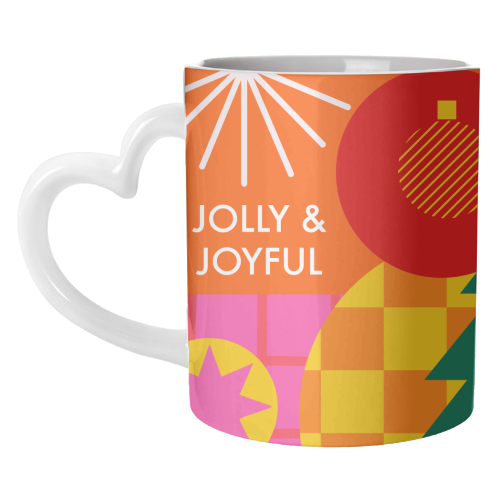 Jolly and Joyful Geometric Christmas Design - unique mug by AbiGoLucky