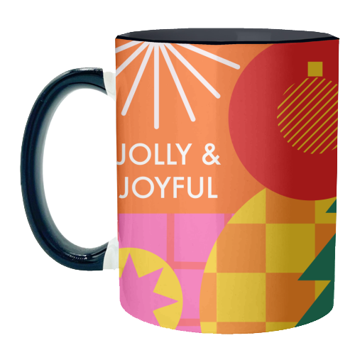 Jolly and Joyful Geometric Christmas Design - unique mug by AbiGoLucky