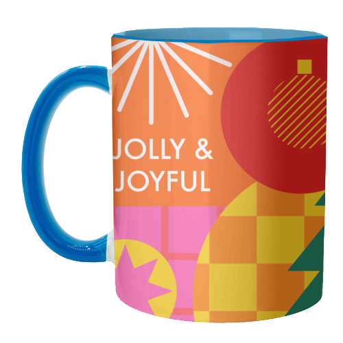 Jolly and Joyful Geometric Christmas Design - unique mug by AbiGoLucky