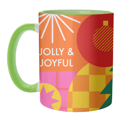 Jolly and Joyful Geometric Christmas Design - unique mug by AbiGoLucky
