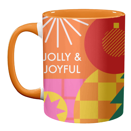 Jolly and Joyful Geometric Christmas Design - unique mug by AbiGoLucky