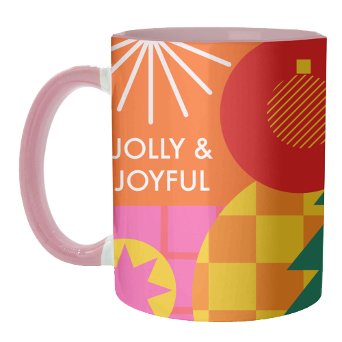 Jolly and Joyful Geometric Christmas Design - unique mug by AbiGoLucky