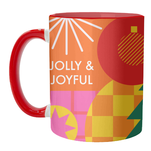 Jolly and Joyful Geometric Christmas Design - unique mug by AbiGoLucky