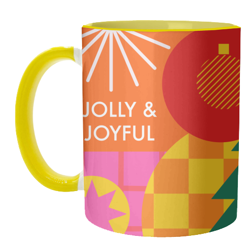 Jolly and Joyful Geometric Christmas Design - unique mug by AbiGoLucky