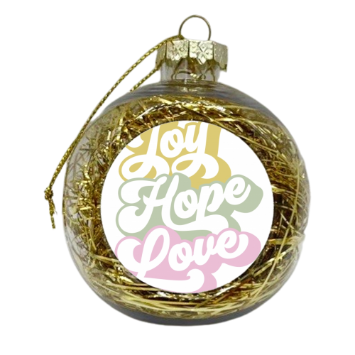 Joy, Hope and Love 2. Season's Greetings White - xmas bauble by Dominique Vari