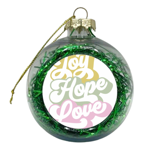 Joy, Hope and Love 2. Season's Greetings White - xmas bauble by Dominique Vari