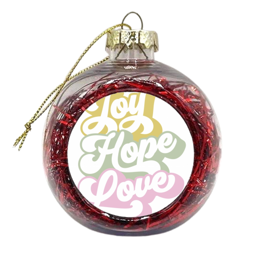 Joy, Hope and Love 2. Season's Greetings White - xmas bauble by Dominique Vari