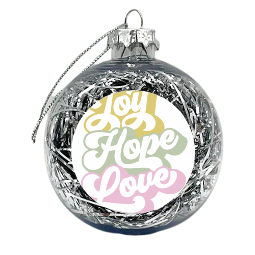 Joy, Hope and Love 2. Season's Greetings White - xmas bauble by Dominique Vari