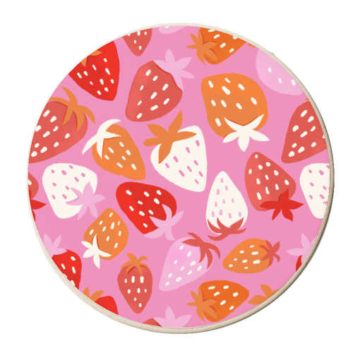 Juicy Summer Strawberries Pattern - personalised beer coaster by Ania Wieclaw