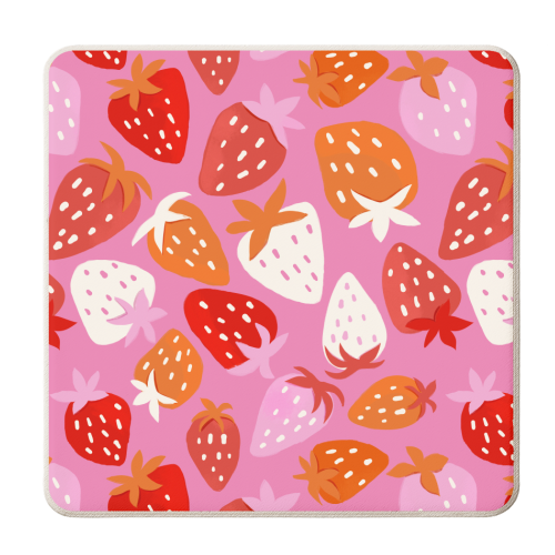 Juicy Summer Strawberries Pattern - personalised beer coaster by Ania Wieclaw