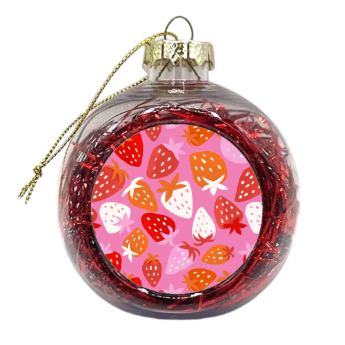 Juicy Summer Strawberries Pattern - xmas bauble by Ania Wieclaw