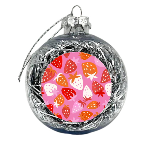 Juicy Summer Strawberries Pattern - xmas bauble by Ania Wieclaw